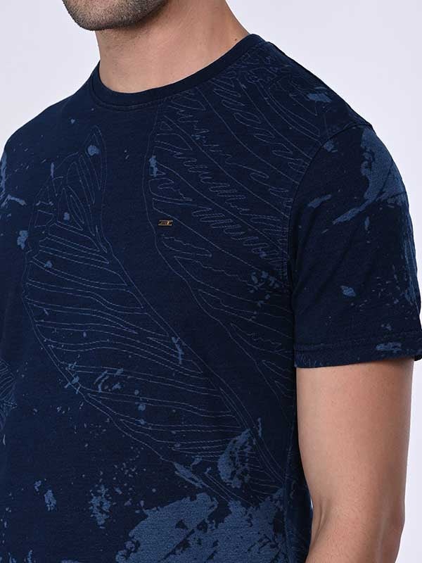 Indian Terrain Men's Half Sleeve Regular Fit Dark Blue Round Neck T-Shirt